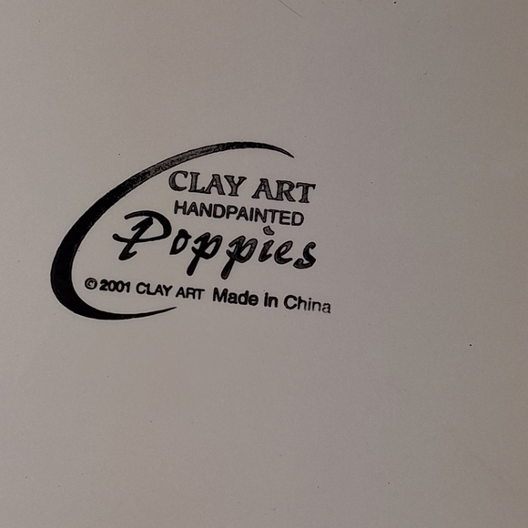 Vintage Clay Art Hand Painted Poppies 2001 Big Platter & Small Plate Red Orange - Picture 8 of 9